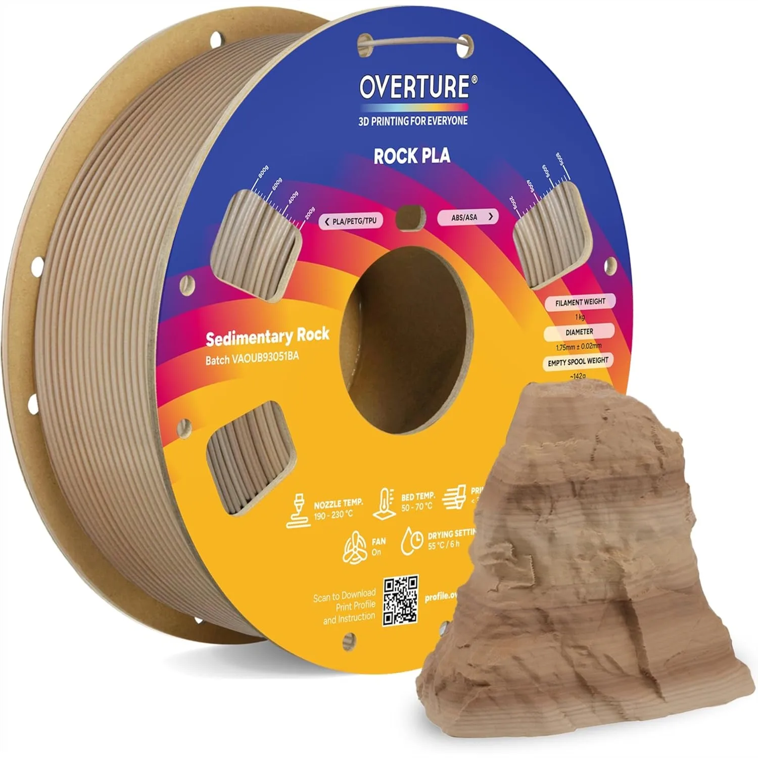 

Rock PLA Filament 1.75mm, Marble 3D Printer Filament 1kg Spool with Realistic Rock Texture for FDM Printers