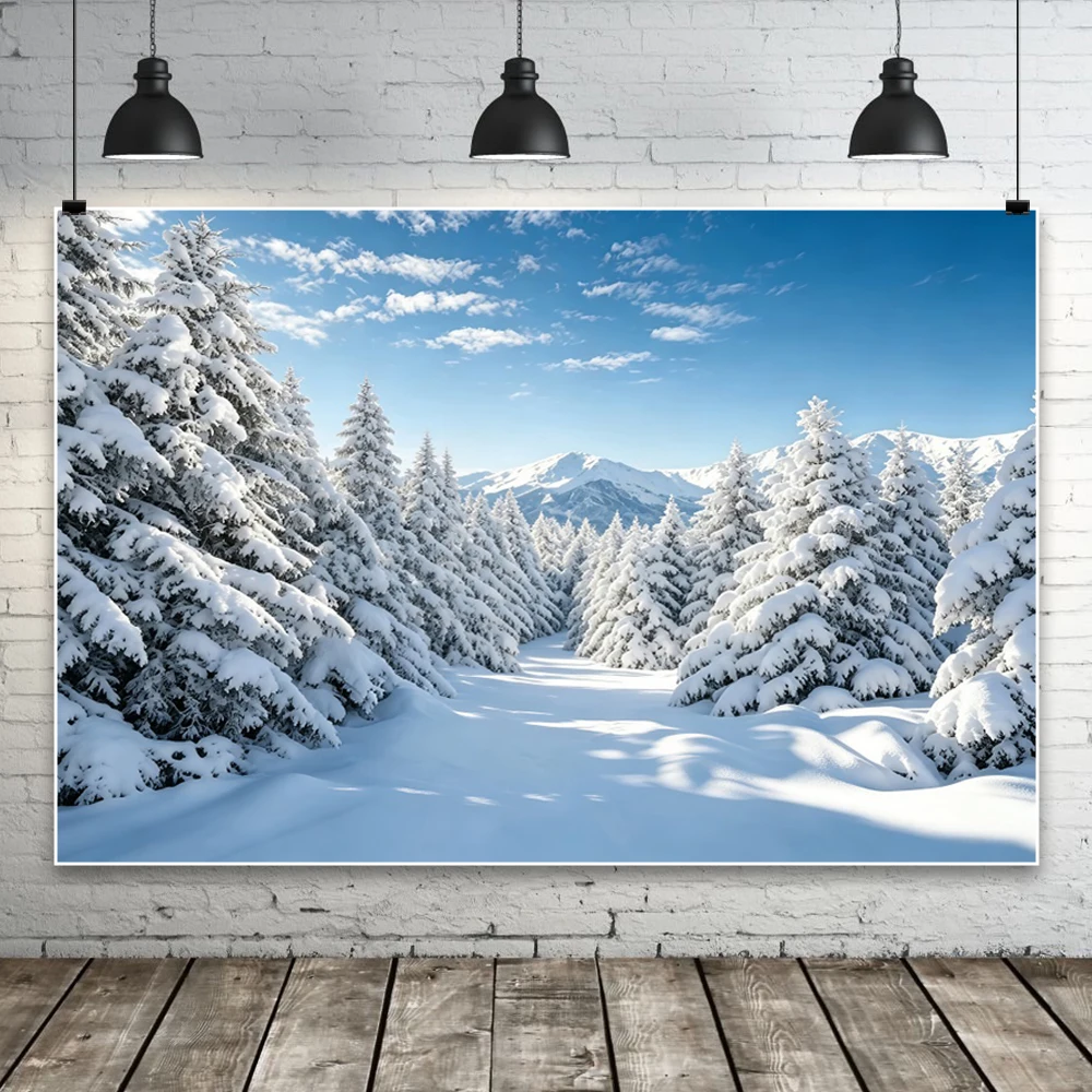 Yeele Photography Background Winter Forest Snow Scenery Pine Trees Family Winter Party Portrait Decoration Photo Backdrop 10x8ft