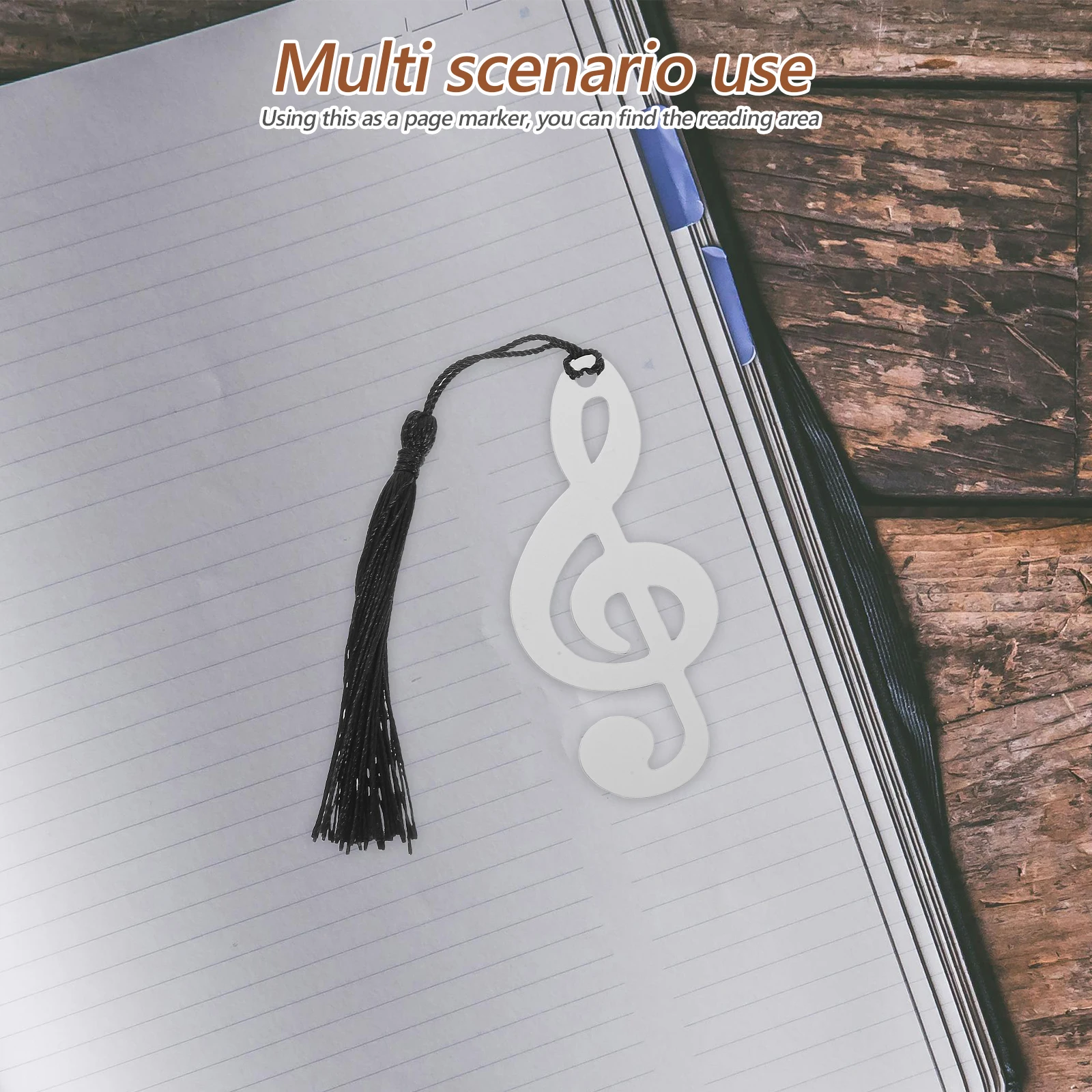 10 قطع من علامات صفحة الملاحظات الموسيقية المصنوعة من الفولاذ المقاوم للصدأ، إشارات مرجعية معدنية فضية، هدية شرابة سوداء لقارئ طلاب التخرج