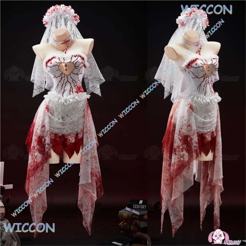 

[PandaRich]Gothic Bloody Bride White Lace Cosplay Dress Halloween Anime Game Costume Elegant Victorian Lolita Fashion Party Cos