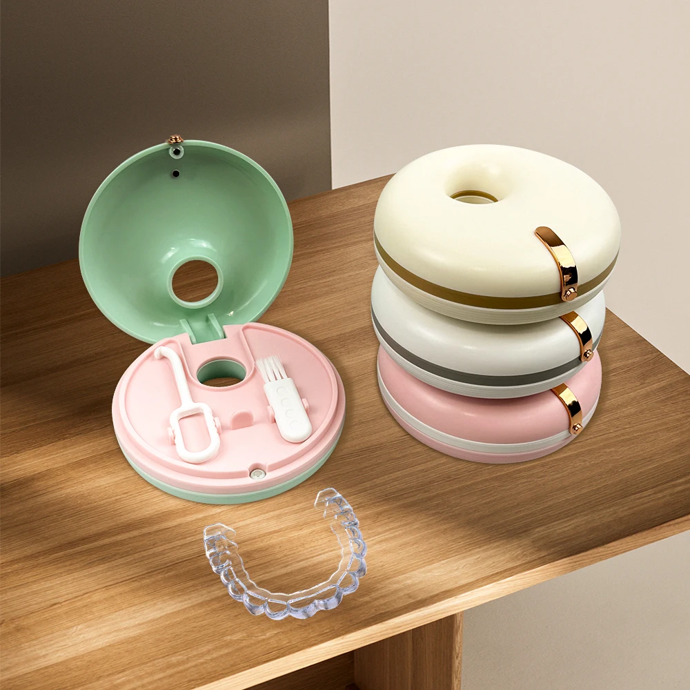 Two Layers Donut Shaped Braces Box Orthodontic Retainer Denture Bracket Storage Box Denture Container Braces Removal Tool