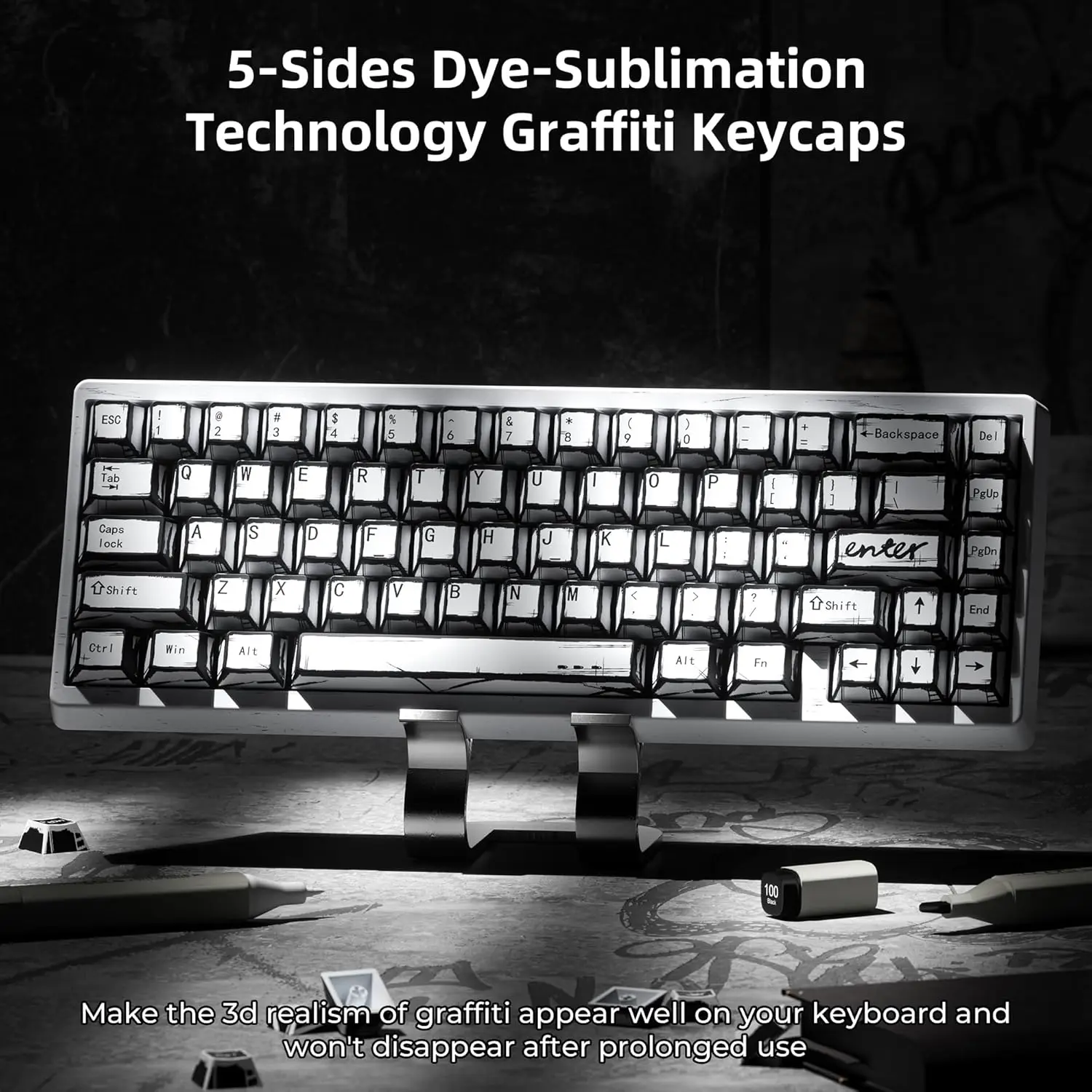 White PBT Keycaps  Dye Sublimation Graffiti Keyboard Keycaps Suitable for 60 65 75 80 100percent MX Switches Mechanical Keyboard