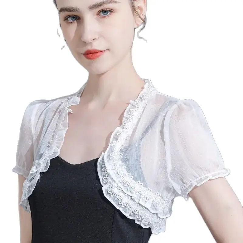 White Black Women Bolero Short Sleeve Shrug Bolero Lace Bridal Cape Wedding Jacket Elegant Wraps Beach Shawl Bridal Dress Bolero