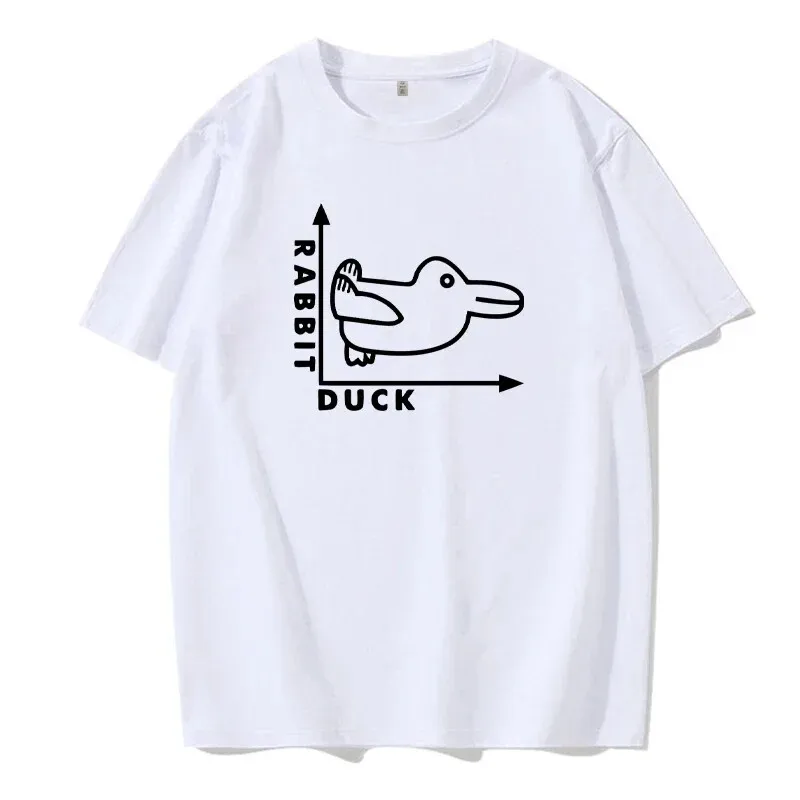 Duck Rabbit Fun Math Print Casual Large-Sized Simple Trendy Fashion Short-Sleeved T-Shirt for Men and Women Kids