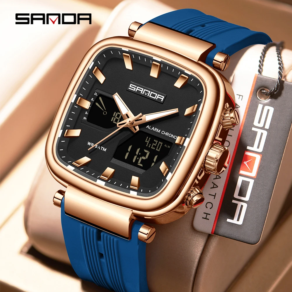SANDA Leisure Student Electronic Watch Sports Waterproof Night Light Dual Display Student Electronic Watch Alarm Clock