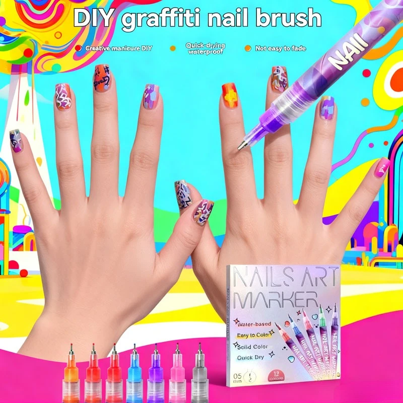 

Professional Nail Art Pen Set 12 Vibrant Colors, 0.5mm Ultra-Fine Tips for Precise Lines & Details, Salon-Quality DIY At Home