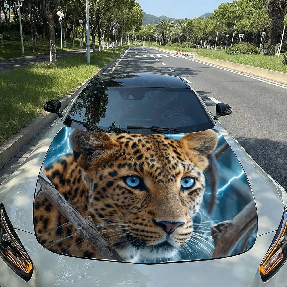 

Lightning Leopard Car Hood Decal Sticker, Durable Car Vinyl Wraps Suitable For Most Vehicles, Car Engine Hood Protective Film Gi
