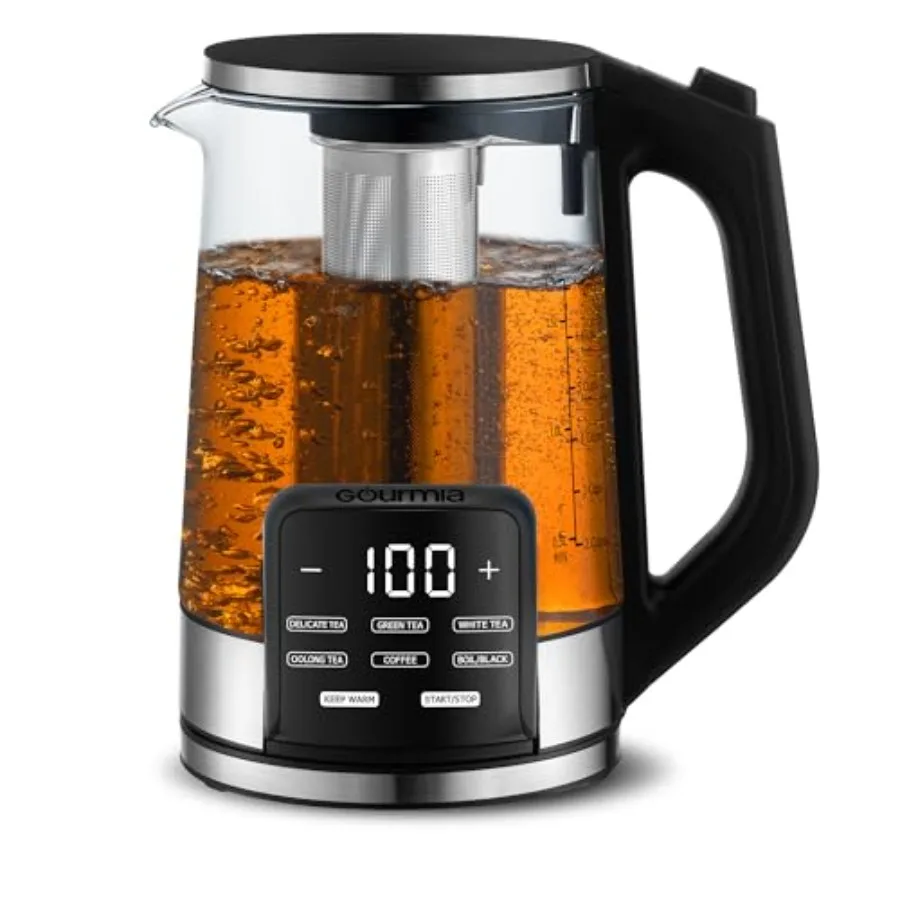 

Electric Programmable Glass Kettle 1.7L with Digital Touch Display Black Temperature Control Tea Coffee Kettle 6 Presets Keep W