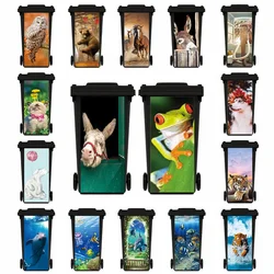 Funny Animal Trash Can Mural Stickers Self-Adhesive Removable Kitchen Rubbish Bin Decorative Outdoor Garbage Can Art Decals