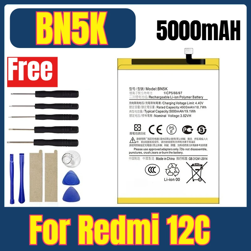 

BN5K 5000mAh Mobile Phone Batteries for Redmi 12C+Free Tools