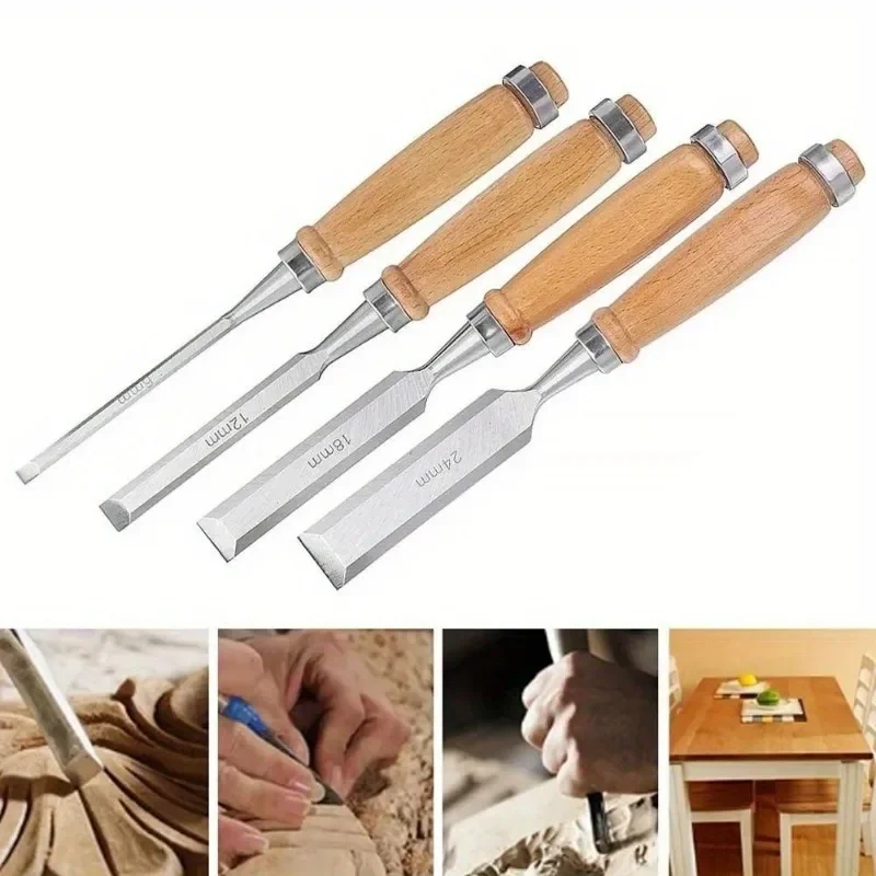 1pc New 6/12/18/24mm Wood Carving Chisels Sharp Chrome-Vanadium Steel Wood Chisel With Handle Wood Carving Tools For Woodworking