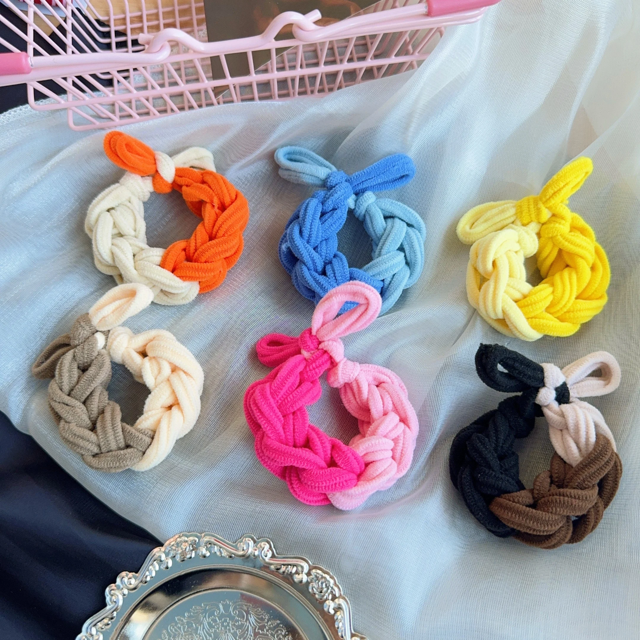 

New Design Bow Hair Ties Band Colorful Hand-Woven Hair Rope For Women HIgh Elastic Scrunchies Hairband Ponytail Hair Accessories