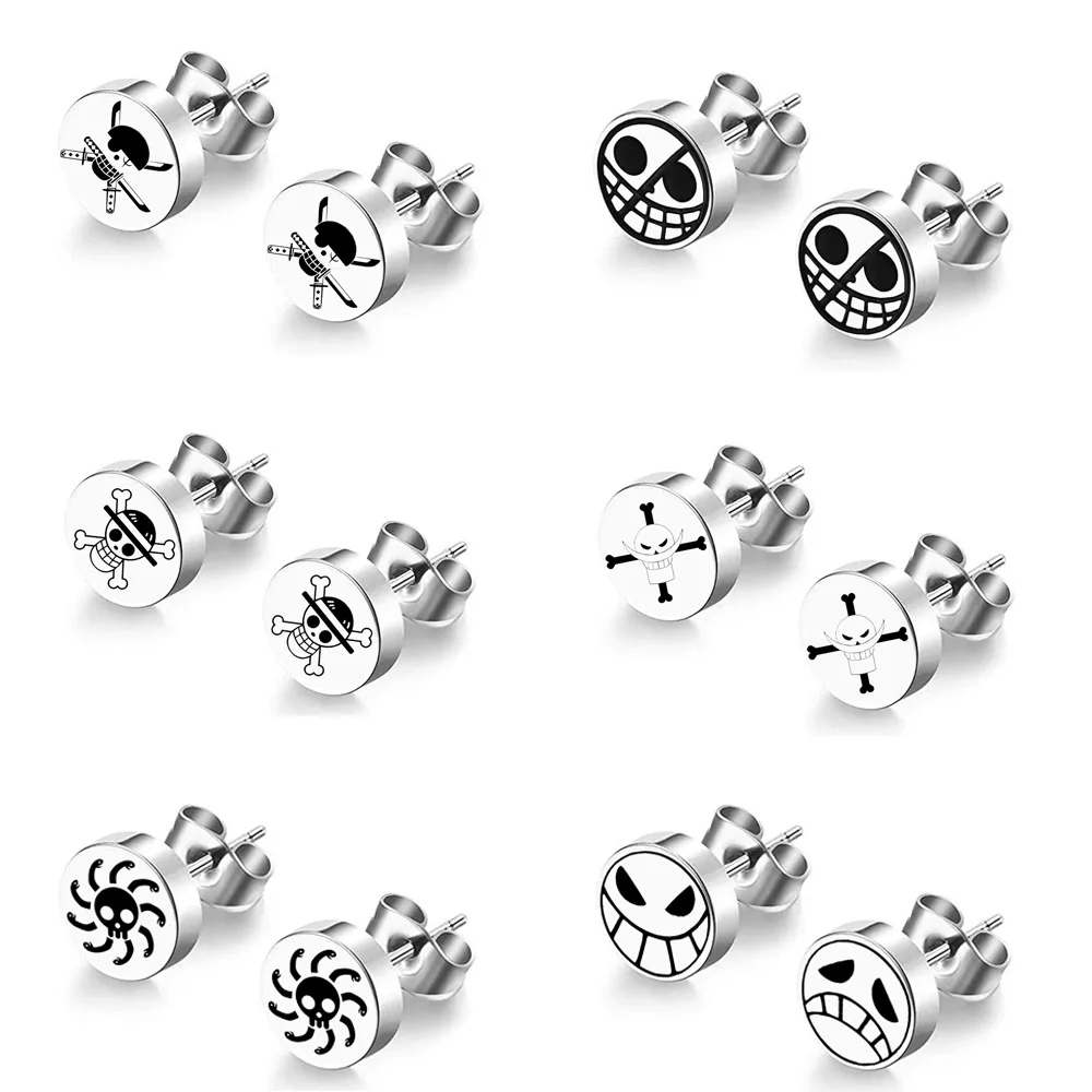 One Piece Anime Figure Cosplay Props Jewelry Character Portgas D Ace Luffy Zoro Stud Earrings Titanium Steel Earrings