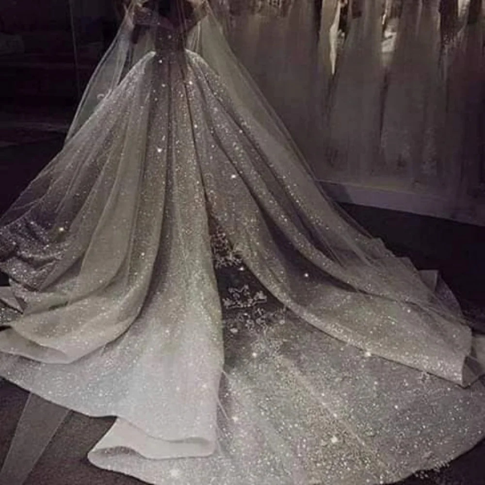 Luxury Sequined Glitter Wedding Dresses For Bride Sexy Off The Shoulder Dubai Arabic Princess Bridal Gowns Vestidos de novia