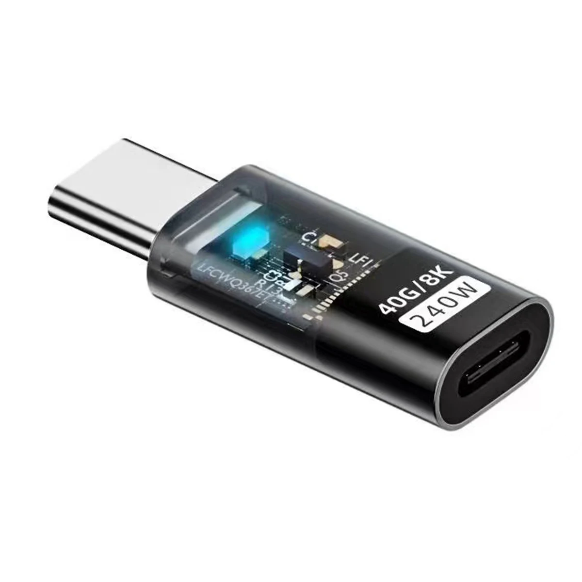 chenyang USB C Connector USB4 Type C 240W Power 40Gbps Data 8K Video Extension Connector Adapter Transparent with LED