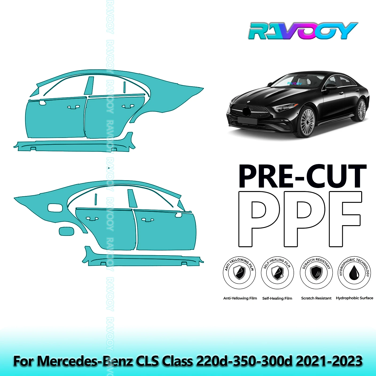 

For Mercedes-Benz CLS Class 220d-350-300d 2021-2023 8.5mil Pre-Cut PPF Door & A/B Pillar Kit TPU Paint Protection Film Set