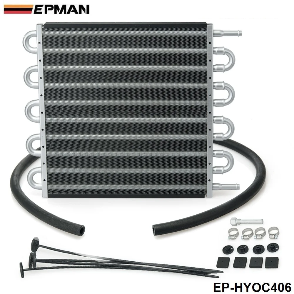 10 Row  Black Aluminum Remote Transmission Oil Cooler/Auto-Manual Radiator Converter Kit EP-HYOC406