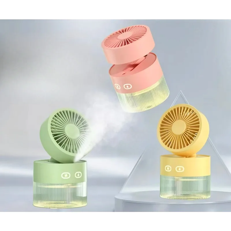 

Mini USB Ice Water Cooling Spray Fan Foldable Turbine Design Humidifying Cold Wind Portable Desktop Rechargeable Fan