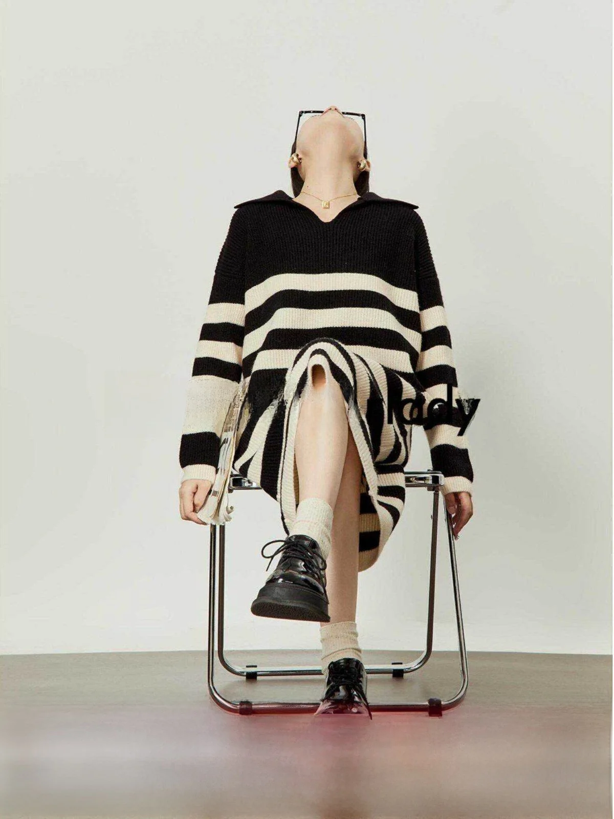 

Женское трикотажное платье-миди Zhou Li Wu в полоску с длинным рукавом, осеннее, новое, повседневное, удобное, А-силуэт, юбка