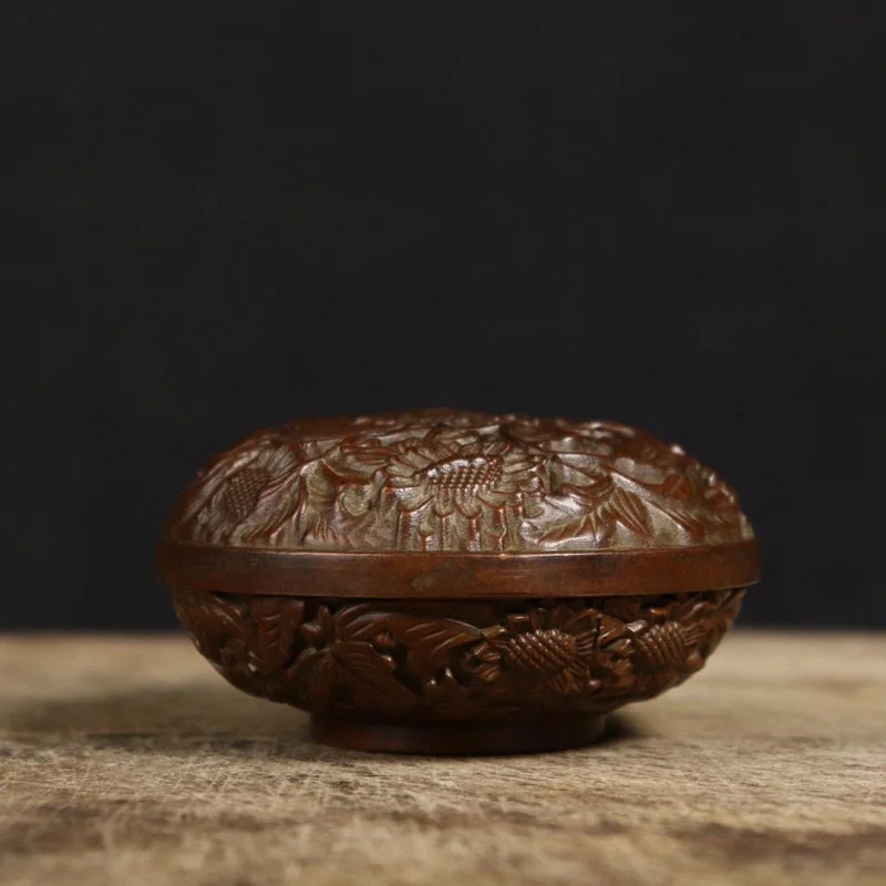 

Antique Style Pure Copper Wealth and Prosperity Incense Burner Script Incense Burner Hollow Design with Lid Ancient Style Incens