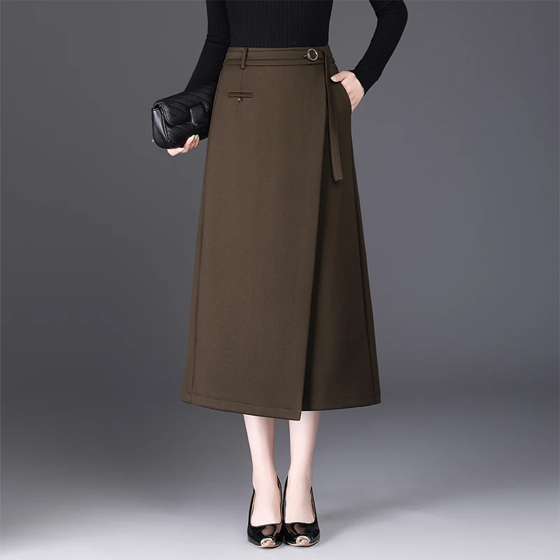 

Busin Women's Asymmetric High Waist A-Line Skirt Midi Length Wrap Body Skirts Faionable Commute Polyester Fiber