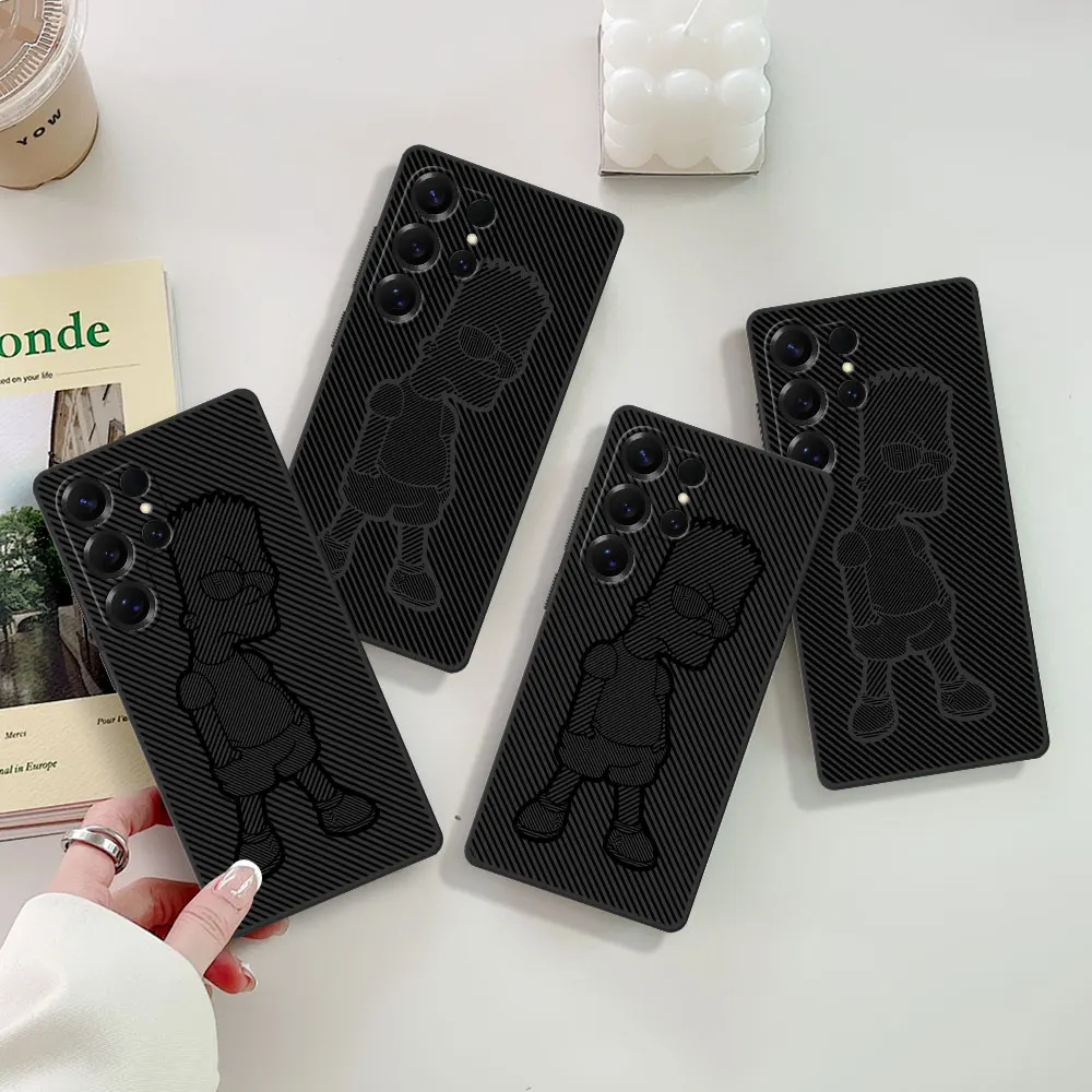 Phone Case For Samsung S25 S24 S23 S22 S20 S26 FE S9 S10 S21 Ultra S8 Plus TPU Black Cover Bart Simpson Diagonal Line Art Trendy