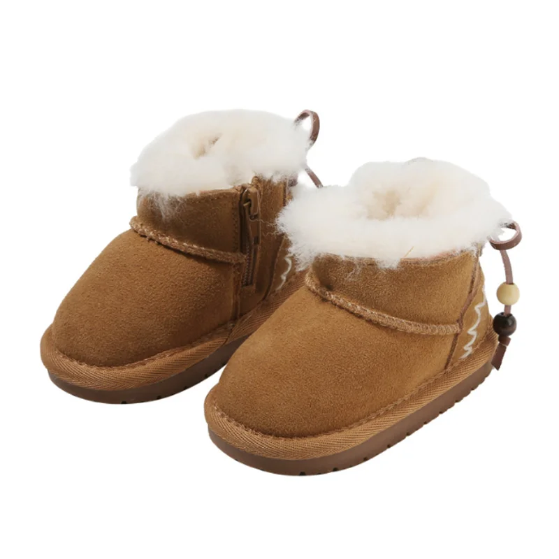 

2025 New Winter Baby Boots Leather Warm Plush Boys Boots Soft Sole Fashion Toddler Girls Children Snow Boots EU15-25