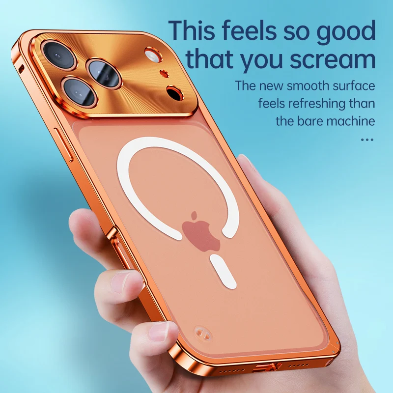 Metalowa ramka ze stopu z obsługą MagSafe, etui na telefon iPhone 17 Air 16 15 14 13 Pro Max Plus, magnetyczny bumper, matowa przezroczysta tylna obudowa z PC — zdjęcie produktu 4