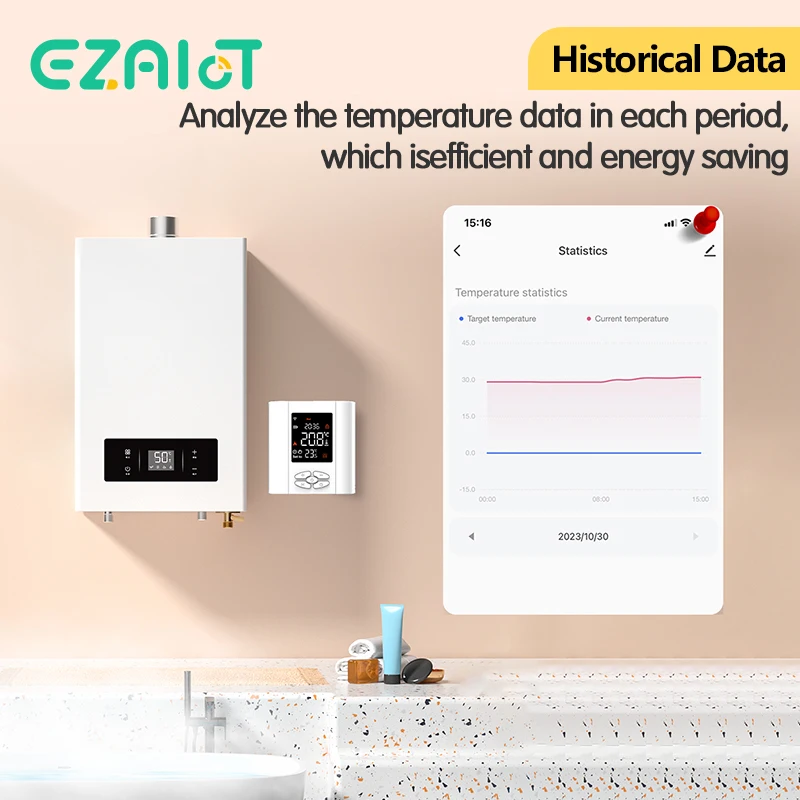 Termostato de Aquecimento WiFi para Caldeira a Gás, Controlador de Temperatura Inteligente Tuya, Bateria de Baixa Potência, Funciona com Alexa, Google Home, Alice