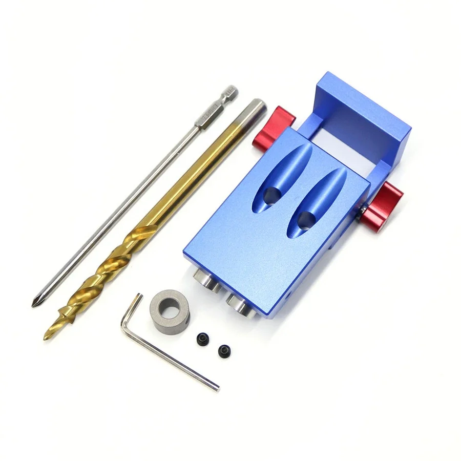 Aluminum Mini Pocket Slant Hole Jig System Kit With 9.5MM Step Drill Bit Woodwork Tool Set