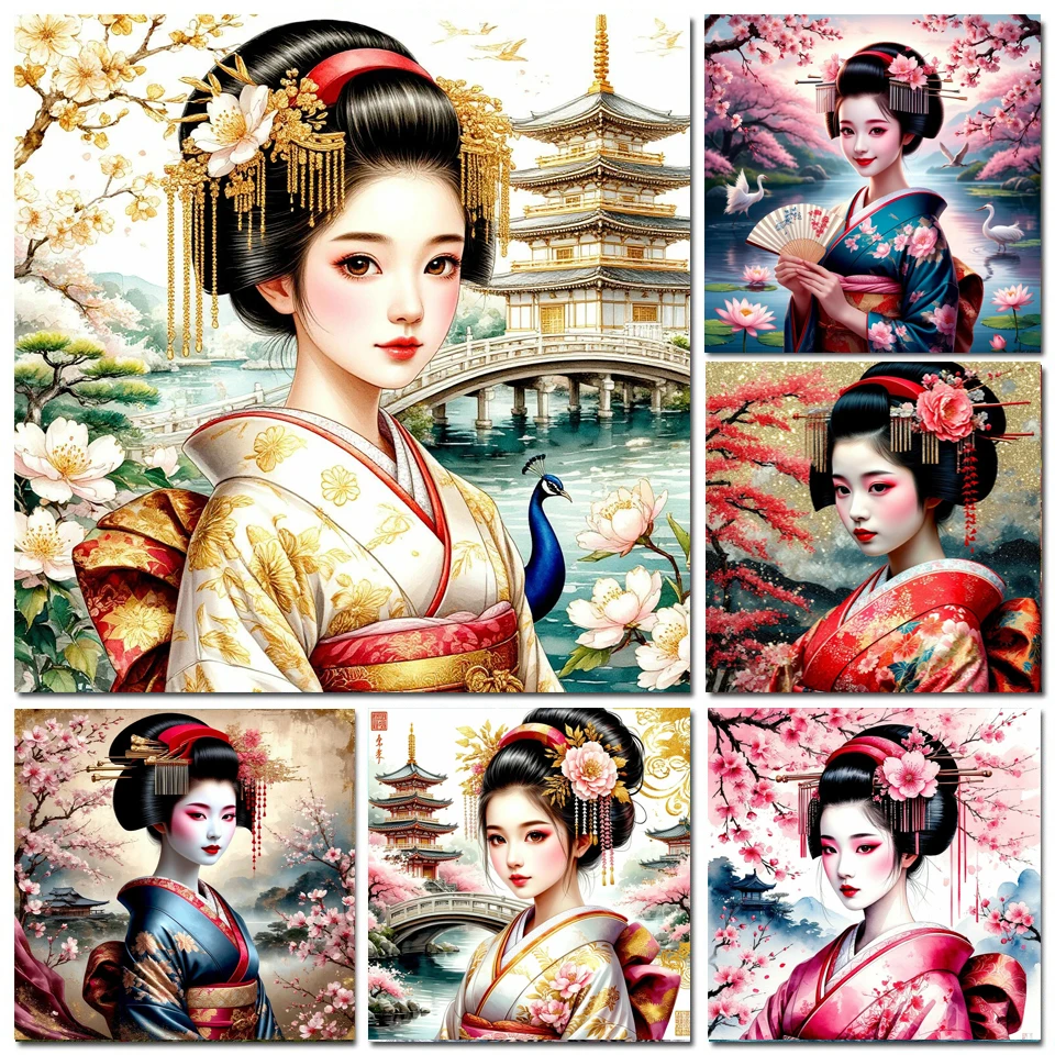 DIY Diamond Painting Cross Stitch Kits Ancient Chinese Kimano Beauty Diamond Mosaic Art 5D Rhinestone Embroidery Home Decor