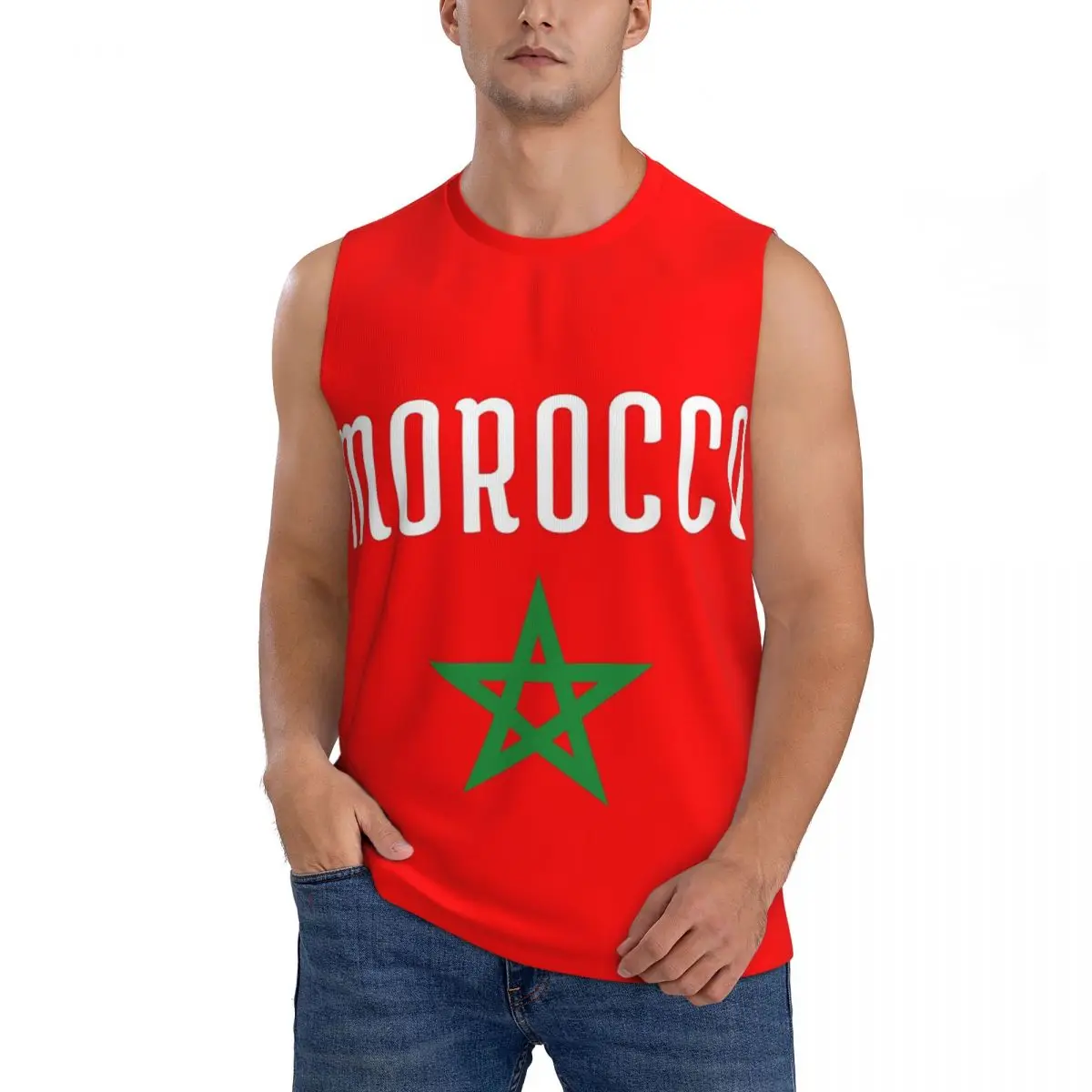 Flag Of Morocco Moroccan Flag Men Sleeveless Tank Tops Quick Dry Breathable Gym Fitness Running Summer Casual Sport Vest