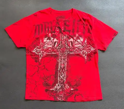 

Vintage Gothic Red Cross Print T-Shirt Mens Oversized Short Sleeve Unisex High Street Punk Cotton American Dark Summer Tee