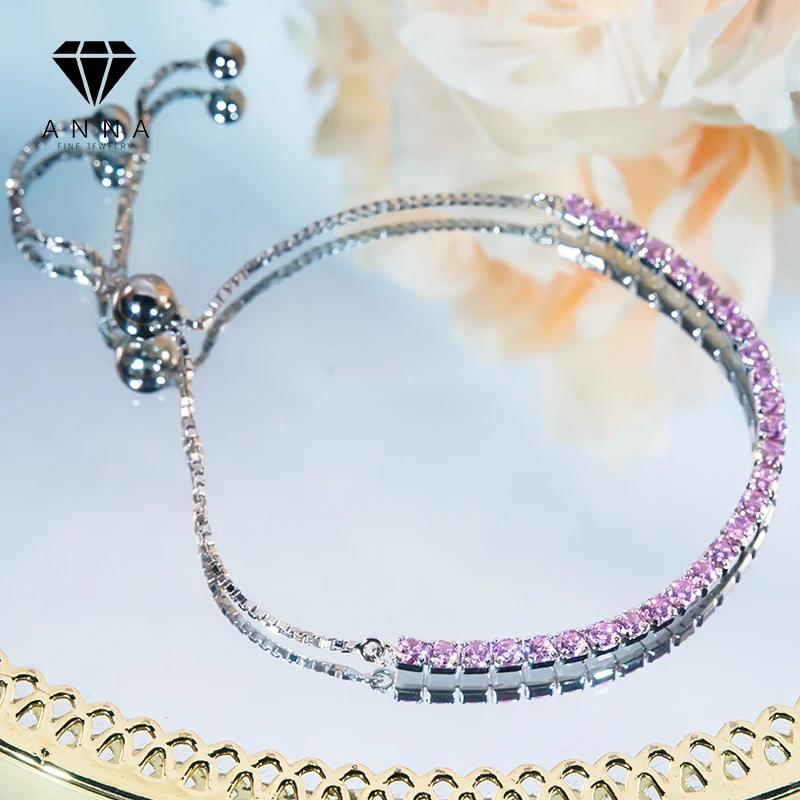 Luxury New Full High Carbon Diamond s925 Sterling Silver Bracelet For Women Girl Fine Jewelry Birthday Gift Wedding Anniversary