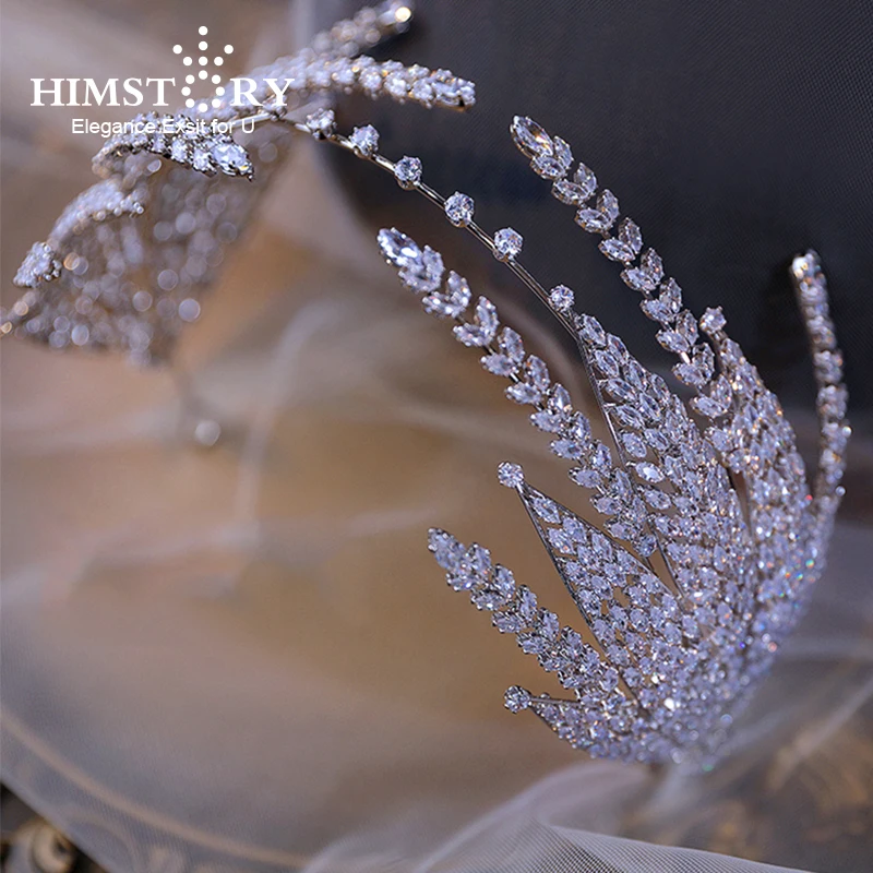 

Himstory European Leaves Cubic Zircon Wedding Tiaras Crowns Headpieces Brides Hairbands Wedding Hair Jewelry Gifts