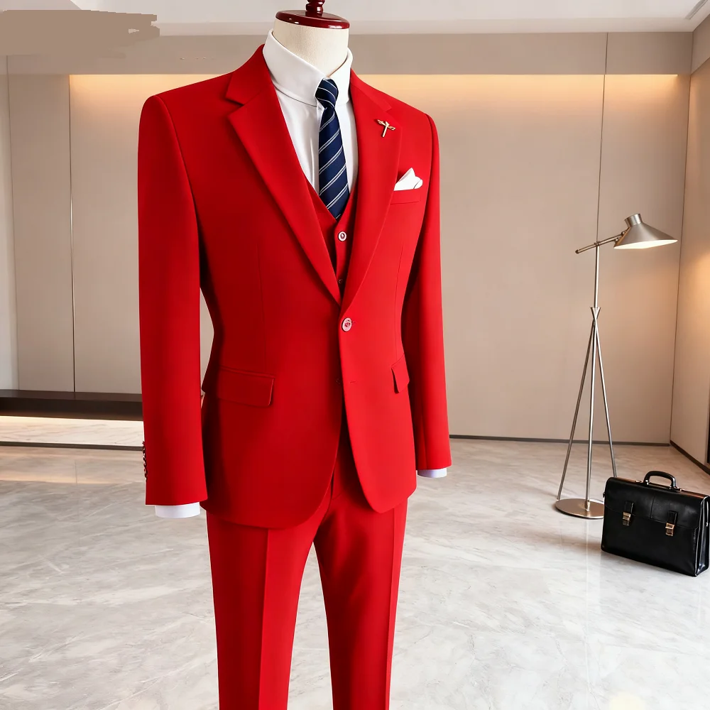 

Men's Professional Business Attire Suit Set with Waistcoat And Trousers for Wedding Formal Wear