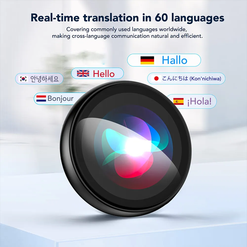 ZNP Z01 Instant Professional AI Voice Translator Portable Display Touch Control Record Travel Meeting AI Voice Assistant Badge