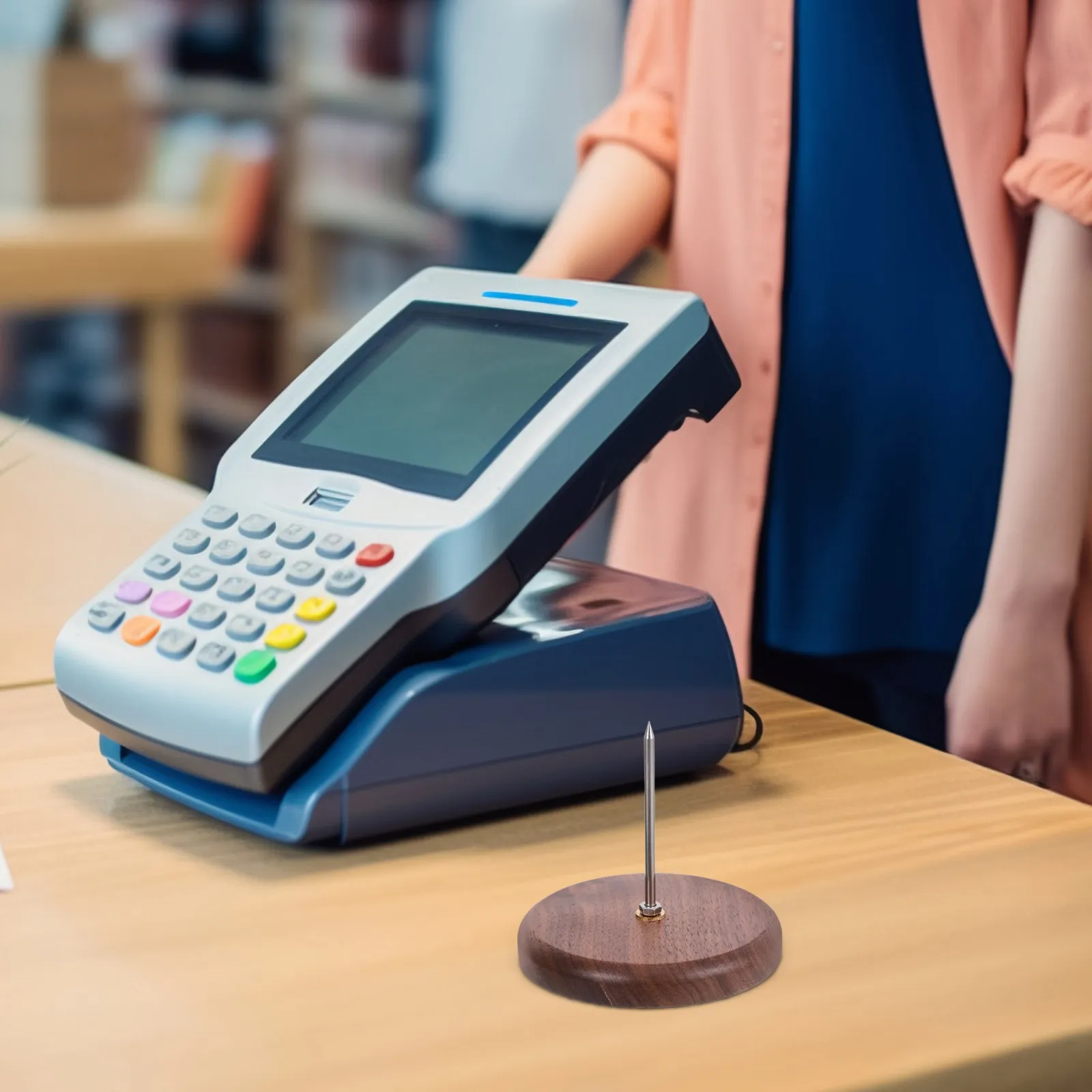 

Sturdy Receipt Holder Spike with Wood Base and for Bills Receipts Notes Tickets Files Desktop Organizer Restaurant