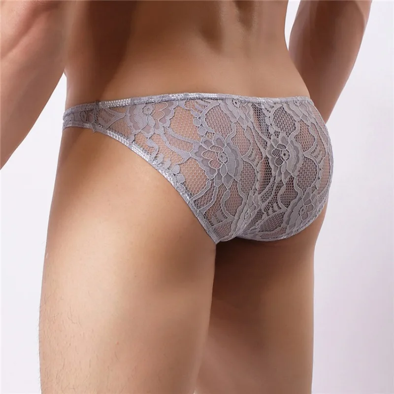 

Lace Semi Transparent Mens Briefs Soft Sexy Underwear Bikini Youth Breathable Convex Pouch Underpants Low Waist Triangle Panties