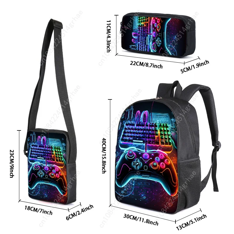 Hot GamePad 3Pcs/Set Backpack With Messenger Bags ,Pencil Bag,School Bag For Boy/Girls Best Gift 2D Cartoon Student School Bags