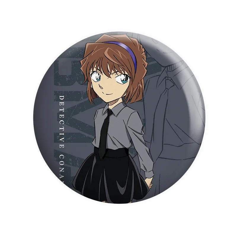 58MM Tinplate Cartoon Kawaii Conan Bright Surface Costumes Badge Edogawa Jimmy Kudo Rachel Moore Functional Novelty Accessories