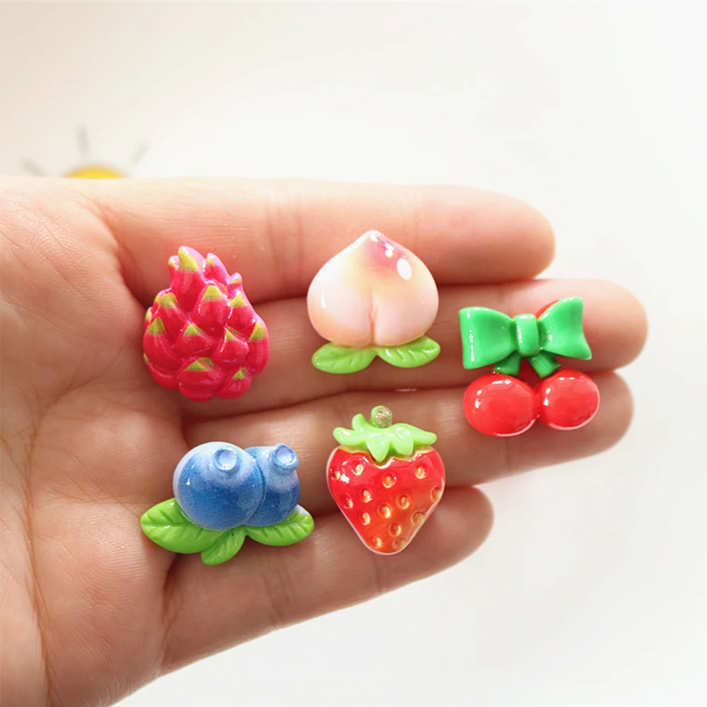 10PCS Shiny Pitaya Fruit Series Miniature Flat Back Resin Cabochons For Hairpin Scrapbooking DIY Home Decor Craft Accessories