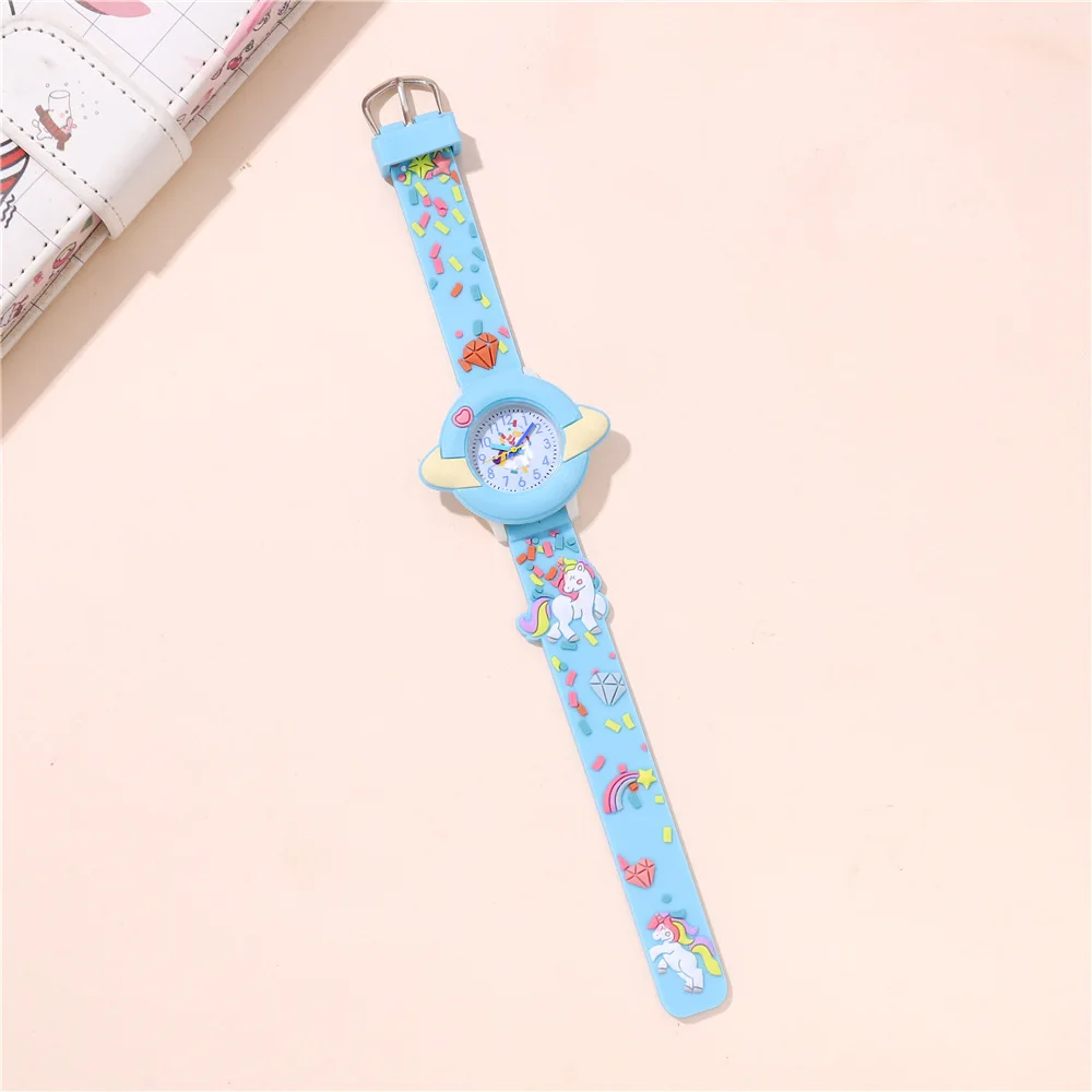 Cute Unicorn Children\'s Watch Cartoon Quartz Wristwatches, Colored Plastic Band Quartz Boy Girl Student Decorative Watches