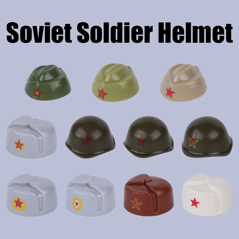

WW2 Military Soviet Soldiers Helmets Building Blocks Russian Army Figures Infantry General Hat Accessories Bricks Kids Toy Gifts