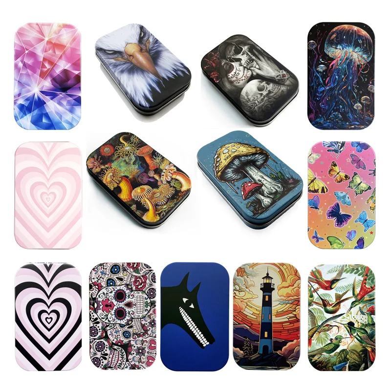 1PCS Flip Cap Cigarette Case Rectangle Container Tinplate Box Tobacco Storage Smoking Accessories Jewelry Candy Coin Organizer