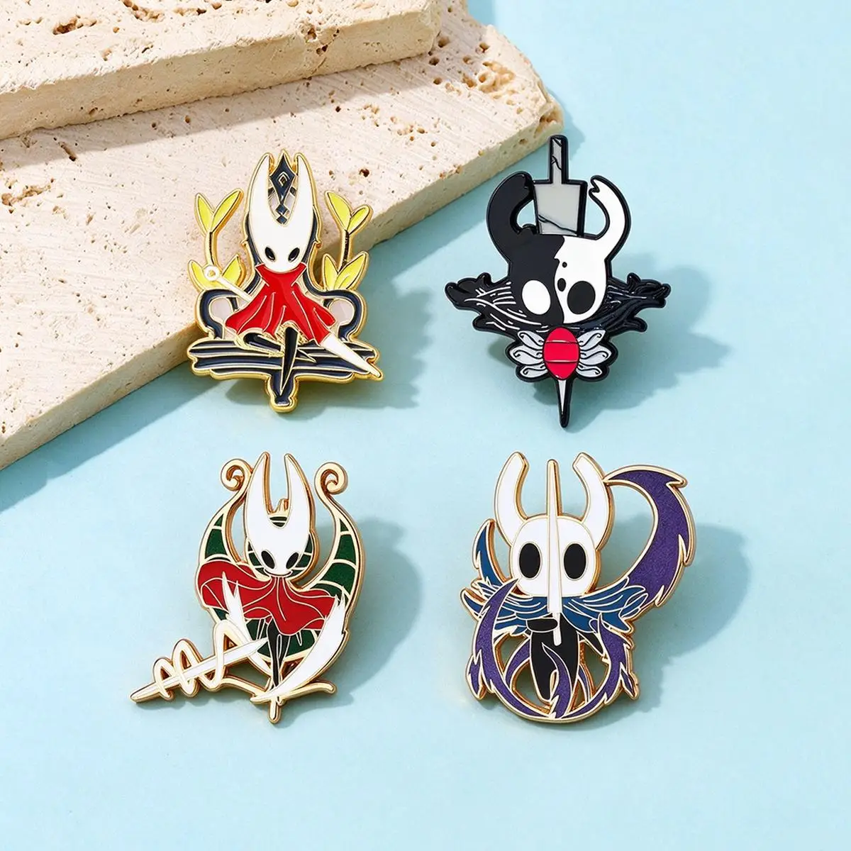 4Pcs/Set Game Hollow Knight Hornet Enamel Brooch Cartoon Backpack Lapel Metal Badge Cosplay Clothing Accessories Jewelry Gifts