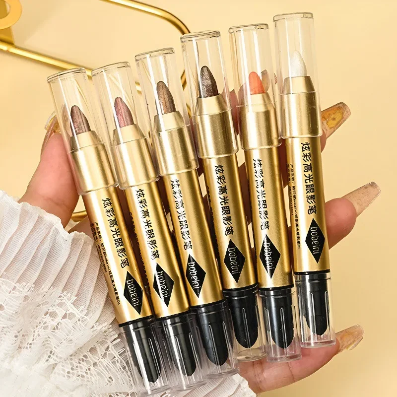 Bâton de fard à paupières à paillettes Double face, surligneur scintillant, stylo d'ombre à paupières mat, maquillage éclaircissant, ver à soie, Eyeliner Champagne or