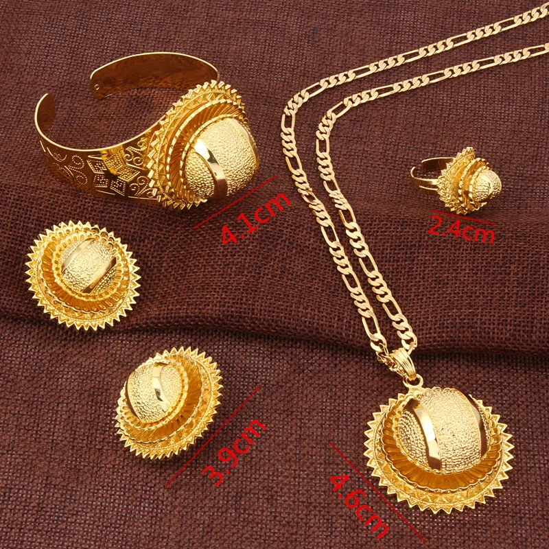 Ethiopian Jewelry set Gold filled Pendant Necklaces/Earrings/Ring/Bangle hairchain African Bridal Habesha women Wedding Gift