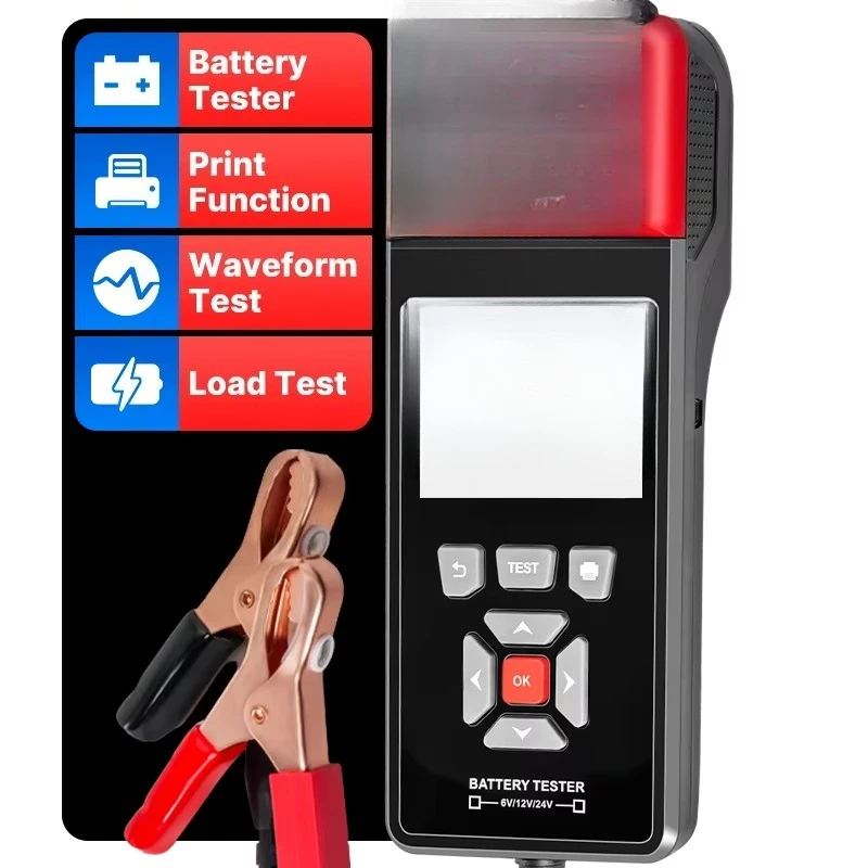 Car Battery Tester with Printer 6V 12V 24V Battery Analyzer Cranking Test & Charging Test