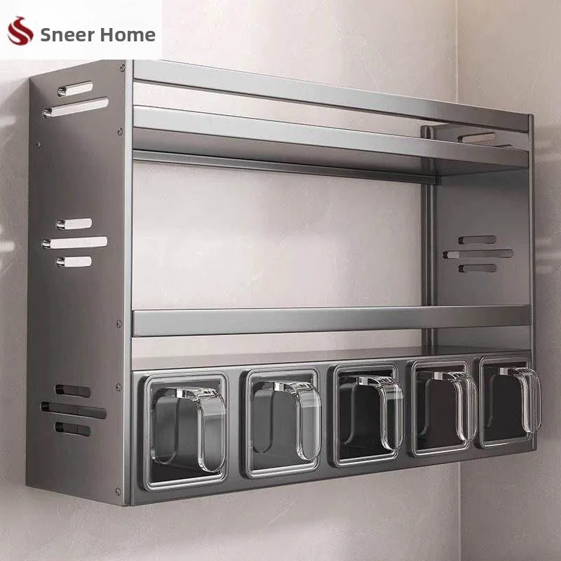 Organizador de Cocina Nórdico Multiusos para Montar en la Pared, Sin Perforaciones, para Aceite, Sal, Salsa de Soja, Vinagre y Especias